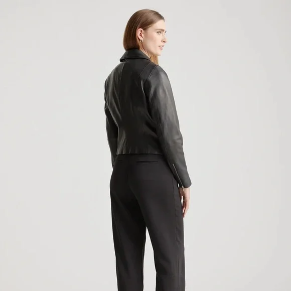 NWT! Quince | 100% Washed Leather Biker Jacket | Black | Small - Picture 2 of 10
